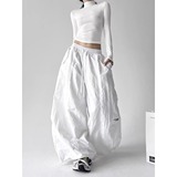 冰丝速干阔腿裤女夏季胖mm高腰抽绳休闲裤显瘦运动工装裤K8102P48，女装休闲裤，星座1013-3