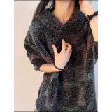 复古七彩格子针织卫衣男款春季重磅连帽衫高级感情侣外套W311P68，男装卫衣，星座1013-3