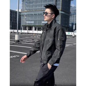 皮衣覆古脏脏外套男秋冬款痞帅工装夹克防风机车骑行服PY321P60图片