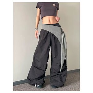 纯色抽绳束脚阔腿休闲裤女春夏松紧高腰宽松拖地工装长裤K8034P55图片