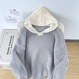 撞色假两件针织连帽毛衣外套男轻奢复古高级感情侣装上衣M5701P65，男装针织衫/毛衣，星座1013-3