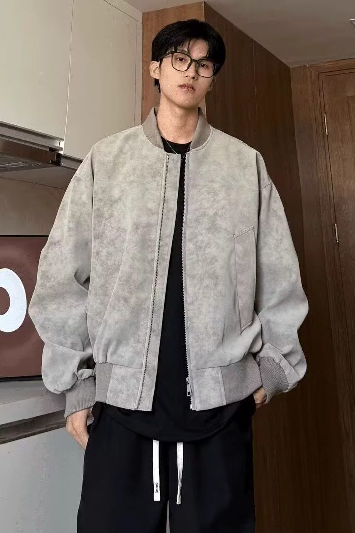 美式潮牌复古棒球服外套男士春秋新款飞行员机车PU皮夹克PY34P60图片