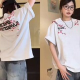 风印花黑色短袖t恤女时尚夏季款宽松设计感小众半袖上衣T373P35，男装T恤，星座1013-3