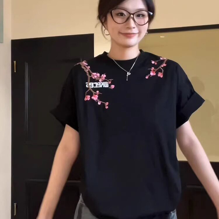 风印花黑色短袖t恤女时尚夏季款宽松设计感小众半袖上衣T373P35,男装T恤,星座1013-3
