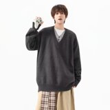 宽松V领毛衣男潮秋冬季针织衫韩系慵懒风打底衫毛线衣M5820P65，男装针织衫/毛衣，星座1013-3