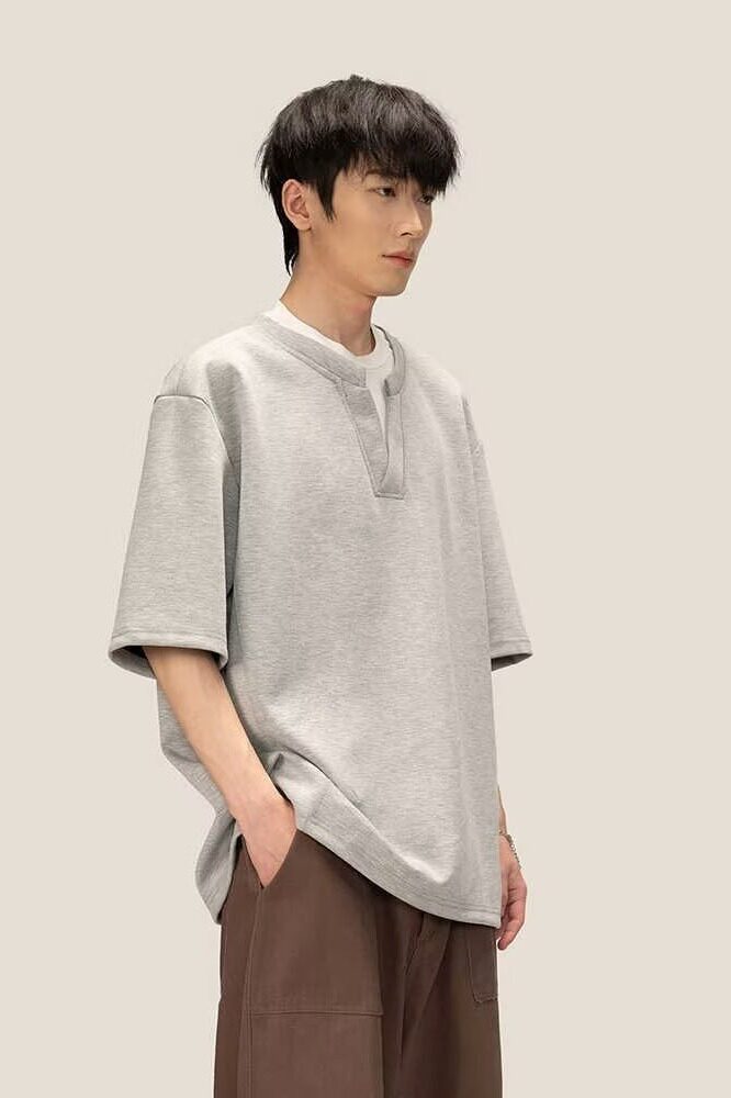 潮牌假两件短袖男夏季设计感V领T恤高街青少年宽松半袖衫T103P40,商品下架区,星座1013-3