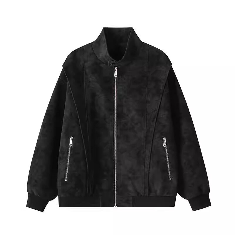 春季美式扎染立领正肩PU皮宽松机车皮衣棒球服夹克外套JK243P75，男装皮衣，星座1013-3