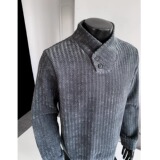 鱼骨纹钮扣高领T男生春季穿搭正肩长袖T恤内搭打底上衣W312P40，男装卫衣，星座1013-3