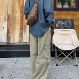 水洗工装裤春秋款男生宽松直筒垂感长裤日系慵懒风裤子男K131P65，男装休闲裤，星座1013-3