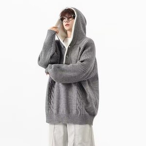 麻花套头连帽毛衣男秋冬宽松慵懒风情侣百搭加厚外套女M5836P80图片