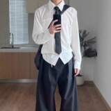 春秋简约衣领提花白色衬衫男女高级小众休闲内搭长袖衬衣C483P35，男装衬衫，星座1013-3