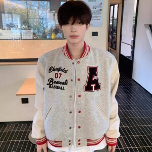 复古重磅撞色拼接字母刺绣棒球服外套男春秋百搭情侣夹克JK329P70图片
