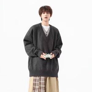宽松V领毛衣男潮秋冬季针织衫韩系慵懒风打底衫毛线衣M5820P65图片