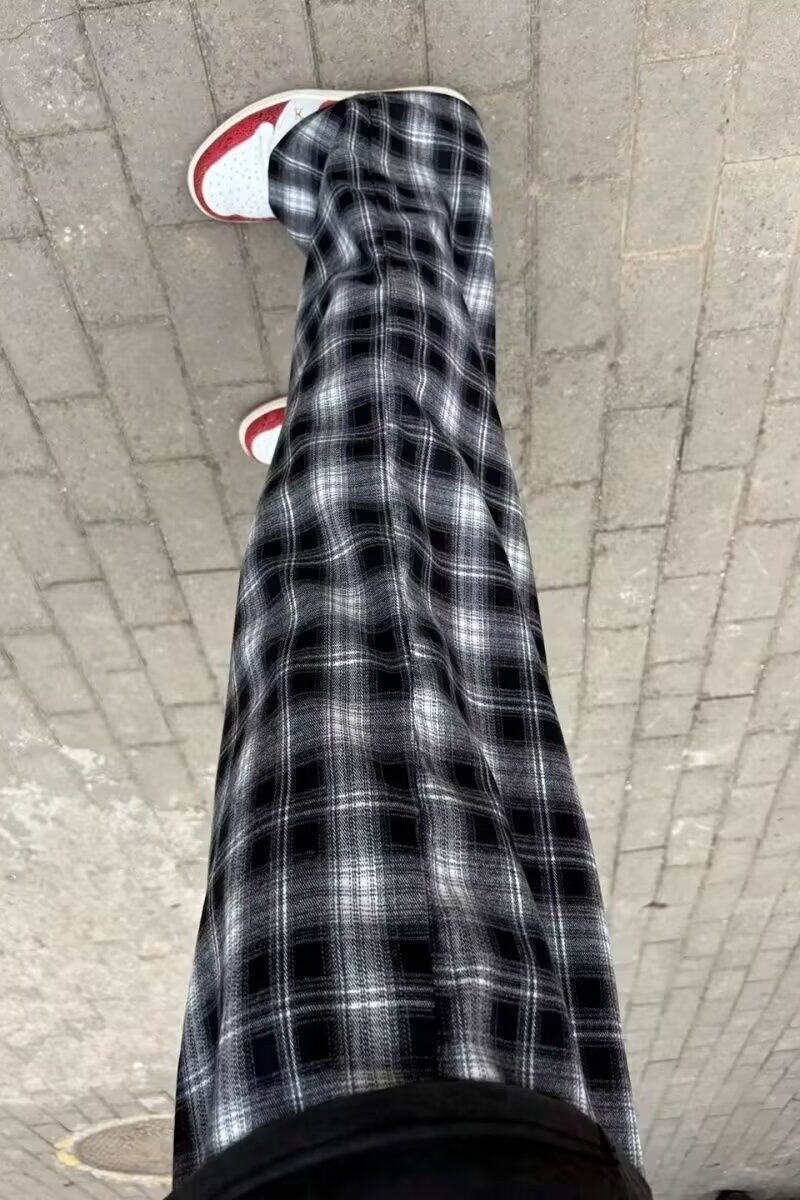 时尚抽绳格子裤男女秋冬季款宽松直筒裤显瘦休闲阔腿裤K8075绒P45,男装休闲裤,星座1013-3