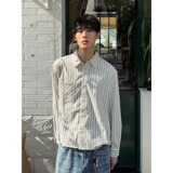 春秋泡泡纱条纹衬衫男正肩长袖衬衣美式cleanfit薄款外套C822P45，男装衬衫，星座1013-3