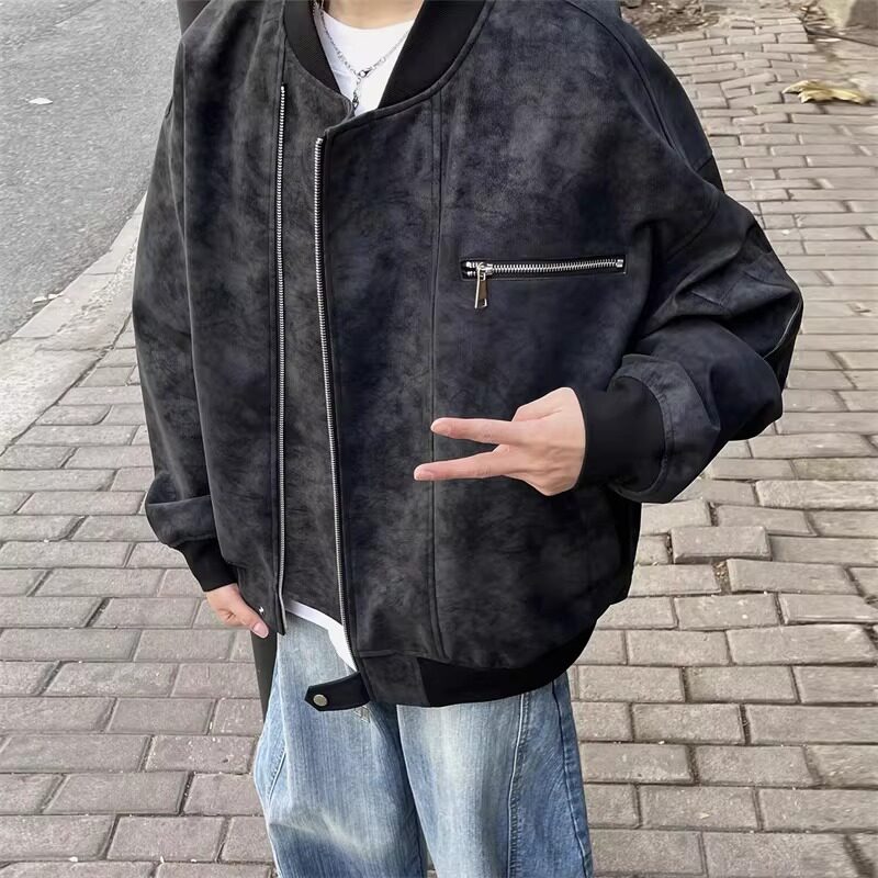 美拉德水洗皮衣外套男女款秋季美式覆古潮流机车夹克男JK803P58,商品下架区,星座1013-3
