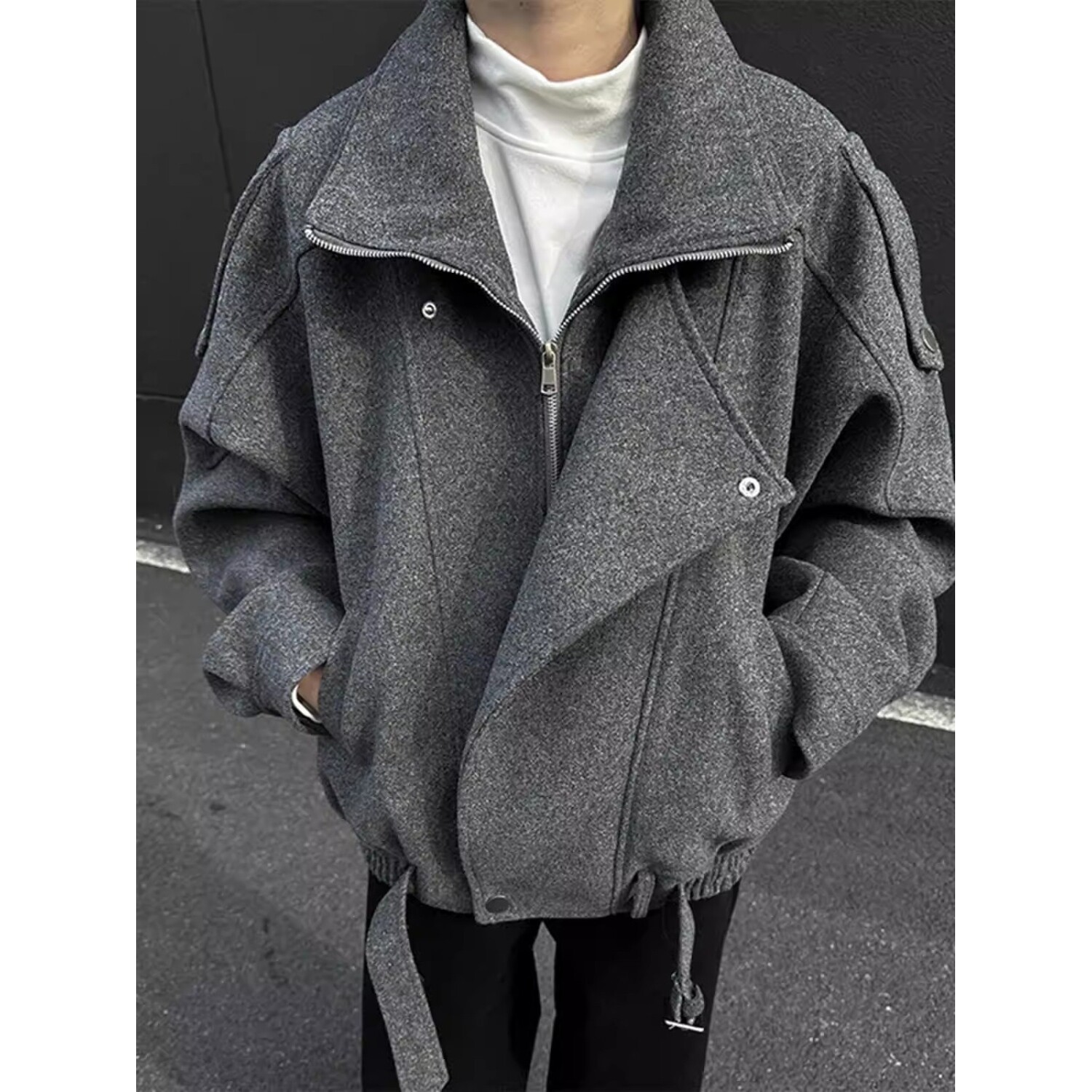 假两件毛呢夹克男秋冬季美式覆古小众高级设计感廓形外套F246P68，男装毛呢大衣，星座1013-3