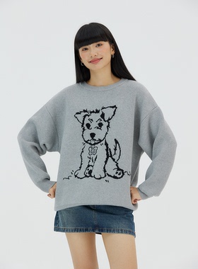 SYMOCOLOR 狗狗图案毛衣慵懒风套头针织衫春秋季休闲显瘦男女外套