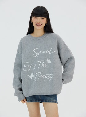 SYMOCOLOR 蝴蝶字母刺绣毛衣女时尚甜美风针织衫春秋新款外套上衣