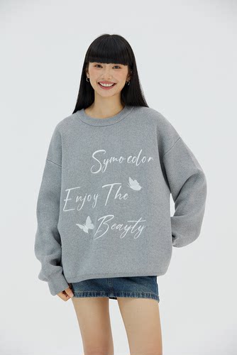 SYMOCOLOR 蝴蝶字母刺绣毛衣女时尚甜美风针织衫春秋新款外套上衣