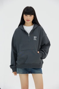 SYMOCOLOR 基础字母半拉链连帽卫衣美式休闲连帽衫春秋男女外套潮