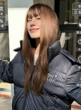 SYMOCOLOR日系小众设计LOGO高级格纹连帽立领羽绒服保暖面包服