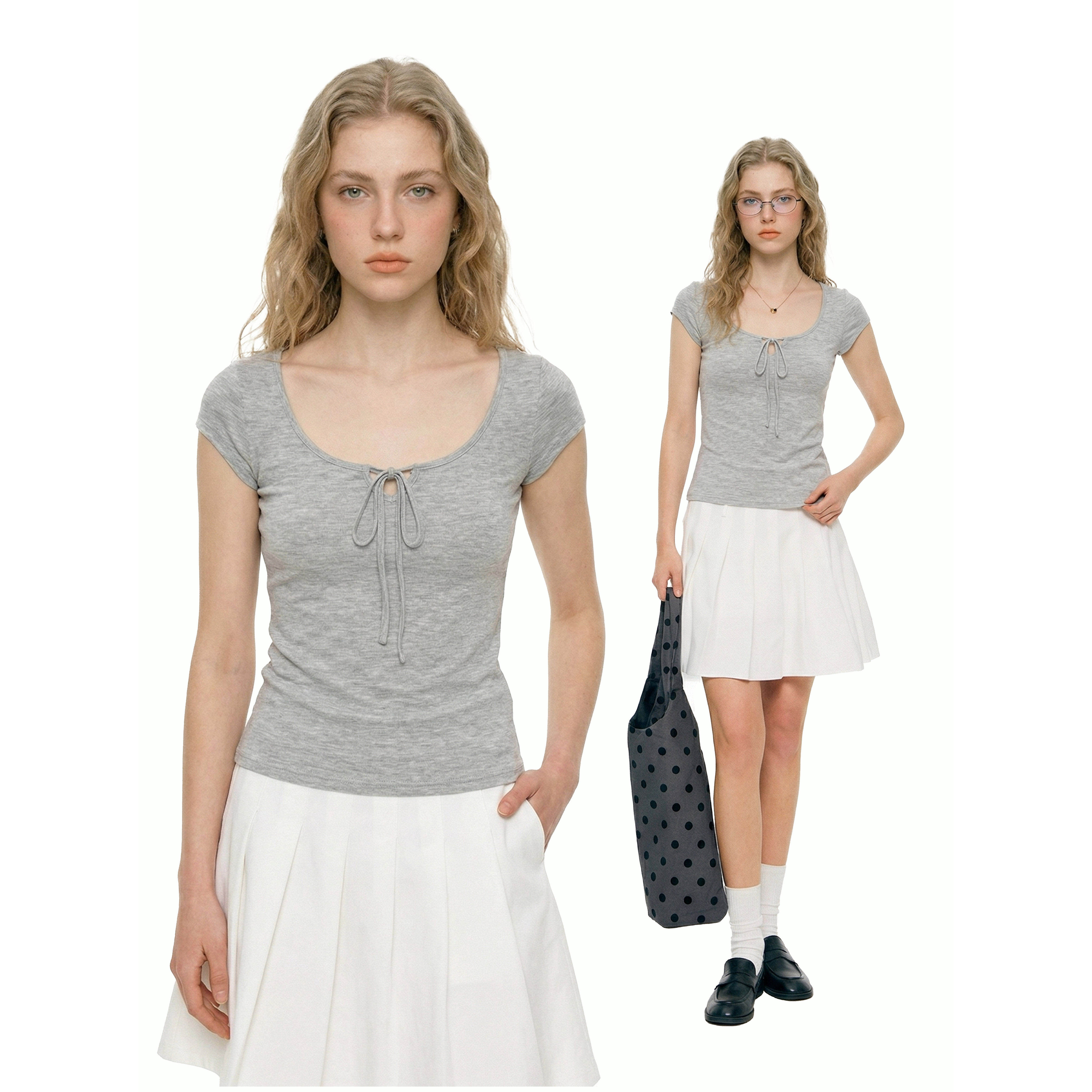 SYMOCOLOR2026春夏新款凉感绑带高智风短袖T恤女夏修身显瘦上衣