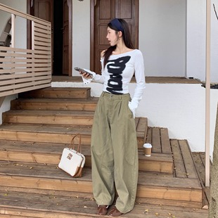 男女宽松休闲阔腿 复古水洗简约廓形拖地弯刀裤 SYMOCOLOR 2025美式