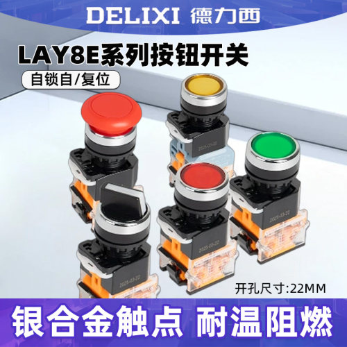 德力西LAY8E(LA38)-11BN按钮开关按压式带自锁启动停止自复位点动