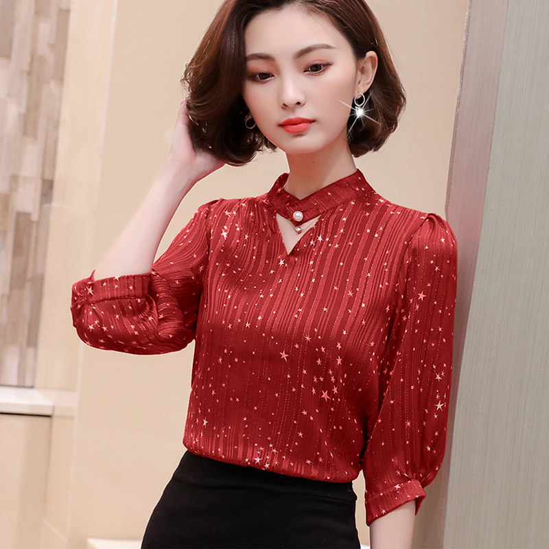 2019春裝新款女裝洋氣雪紡襯衫女短袖夏裝七分袖蕾絲很仙的上衣服在類目 女裝/女士精品, 襯衫中 - 來自Buy2taobao.com提供專業的淘寶代購服務