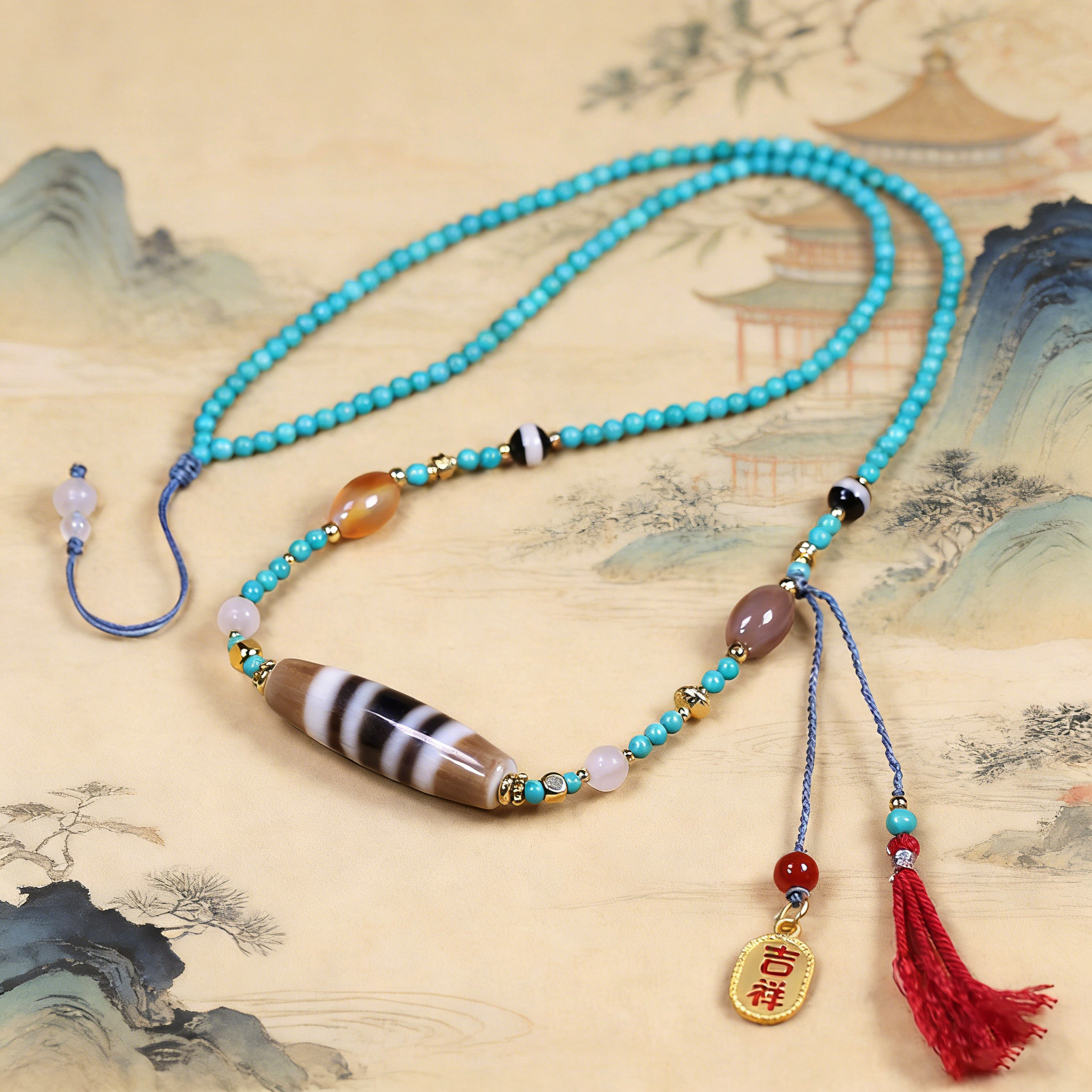 圣饰奇缘 糯肉线珠天珠手工编织菱镁矿绿松石高级民族风项链,珠宝/钻石/翡翠,颈饰,淘宝优惠券,粉丝福利购,淘宝优惠卷