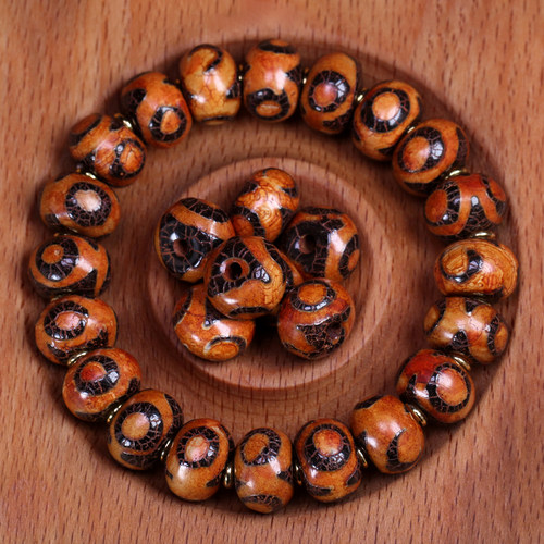 圣饰奇缘 西藏天然玛瑙金火供三眼天珠手串9*13mm左右DIY配珠配饰