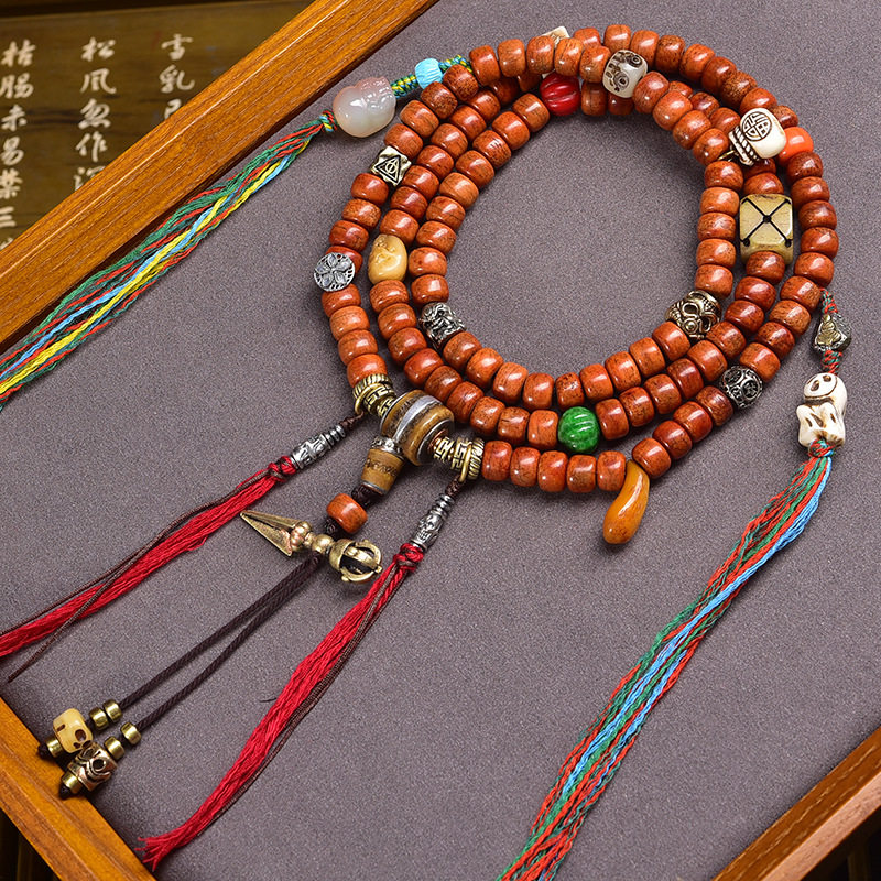 圣饰奇缘藏传回流耗牛骨桶珠108颗佛珠念珠多圈文玩手串手链9*7mm
