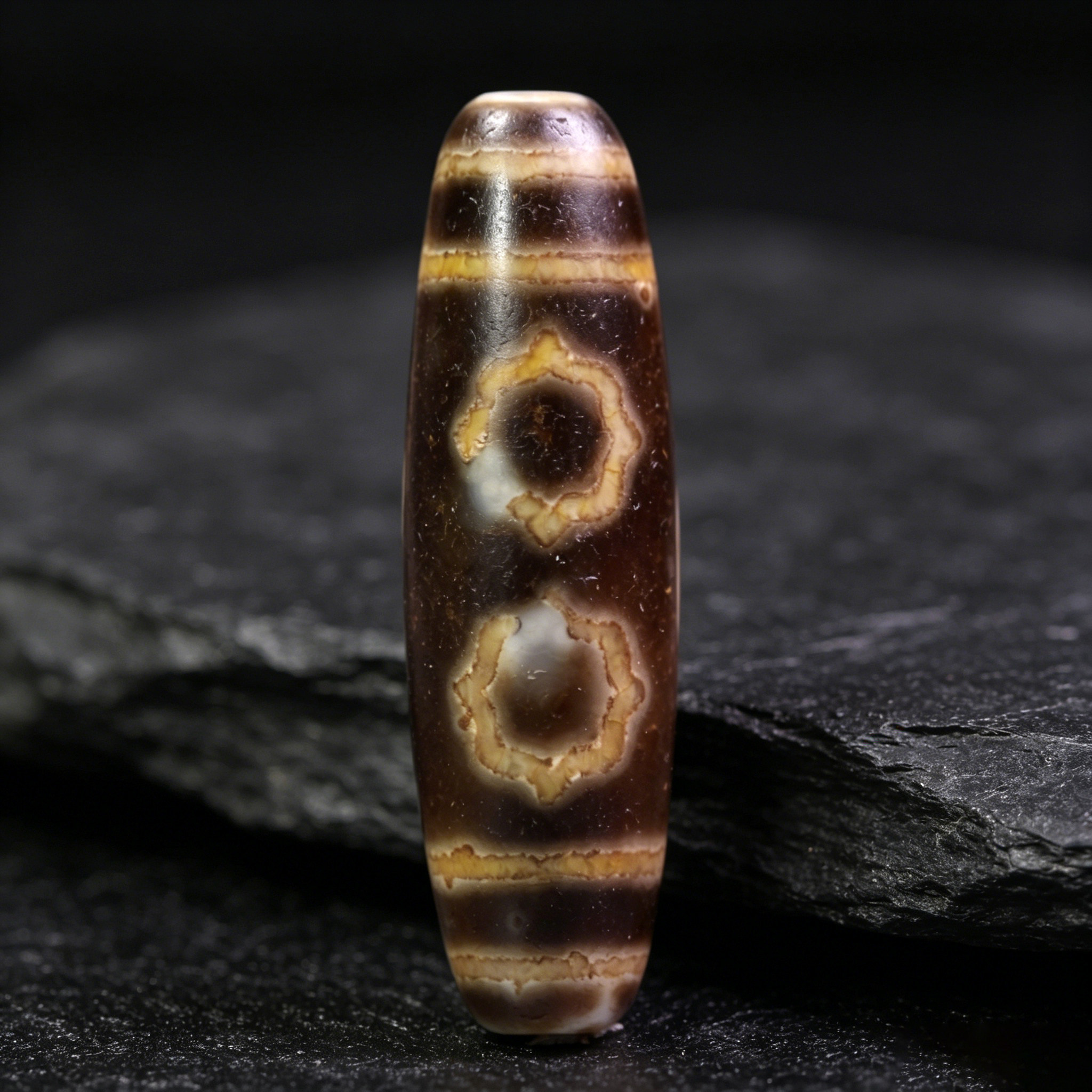 天珠天然西藏真品老矿原石玛瑙金刚宝盖四眼天珠吊坠项链15*53mm