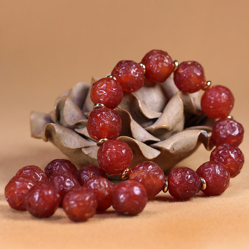 5A级天然老矿阿拉善原石橘皮戈壁红玛瑙手串项链DIY散珠配饰15mm