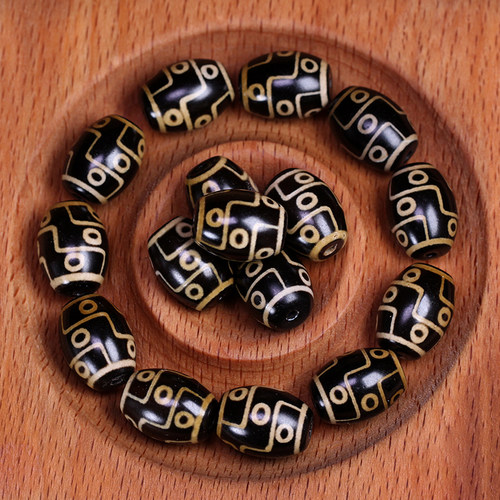 圣饰奇缘 西藏天然玛瑙黑白九眼天珠手串15*11mm左右DIY配珠配饰