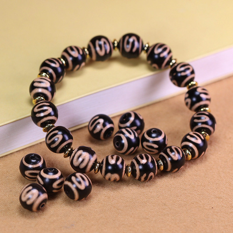 5A级西藏天然真品老矿原石玛瑙S金钱钩天珠手串项链10*10mm左右