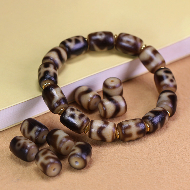 5A级西藏天然真品原石玛瑙虎牙财神闪电五眼天珠手串项链11*14mm