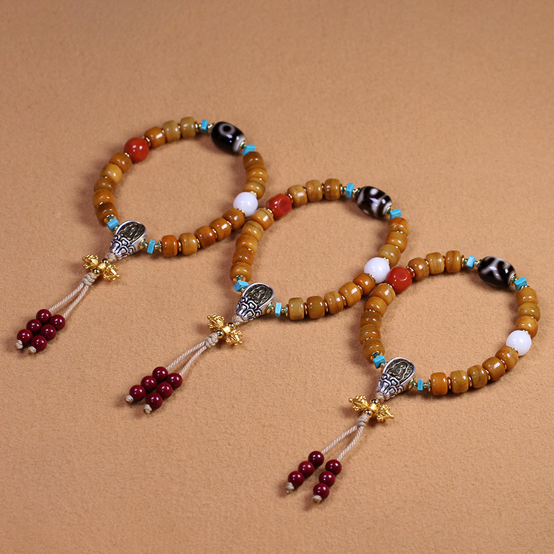 圣饰奇缘 西藏天然玛瑙贵人三眼天珠藏式牦牛骨民族风男女款手串