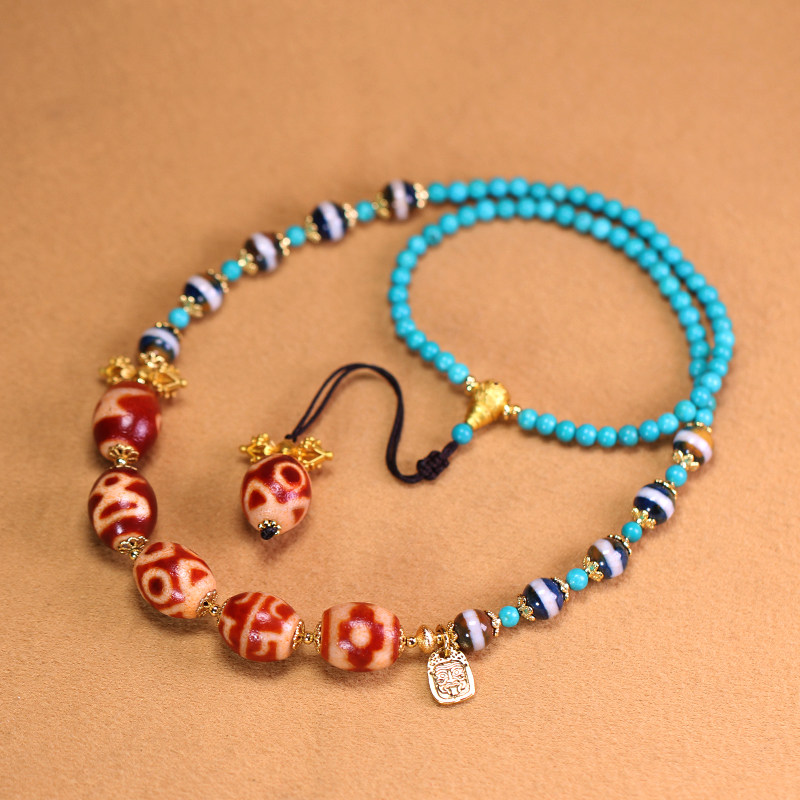 西藏天然原石老矿玛瑙红肉多宝天珠松石锁骨链13*15mm左右