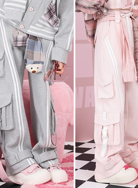 26春可拆卸袖子松紧腰假两件多口袋工装裤直筒休闲运动裤长裤卫裤