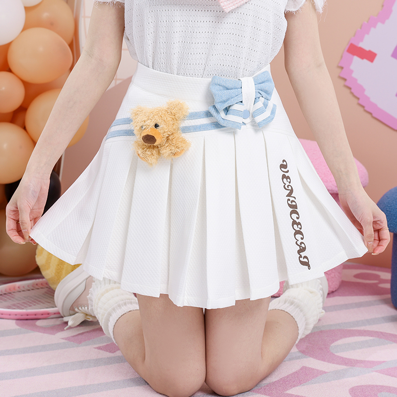 短裙百褶裙少女牛仔蝴蝶结半身裙