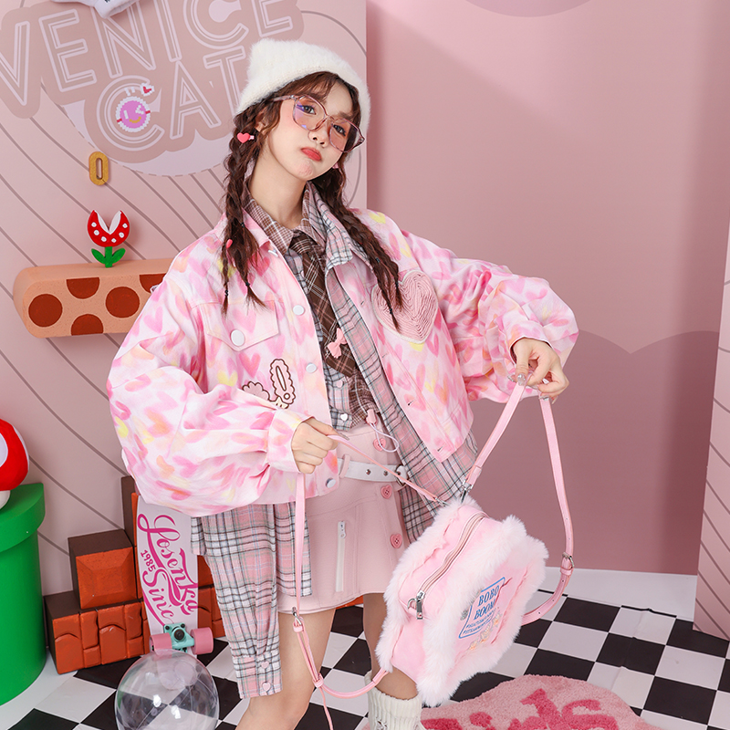 解构衬衫拼接不对称爱心牛仔外套