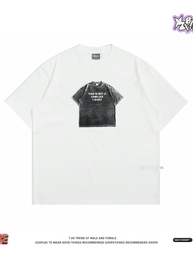 潮酷白短袖假两件 T 恤印花 “THISISNOTAFAMILIART-SHIRT” 短袖