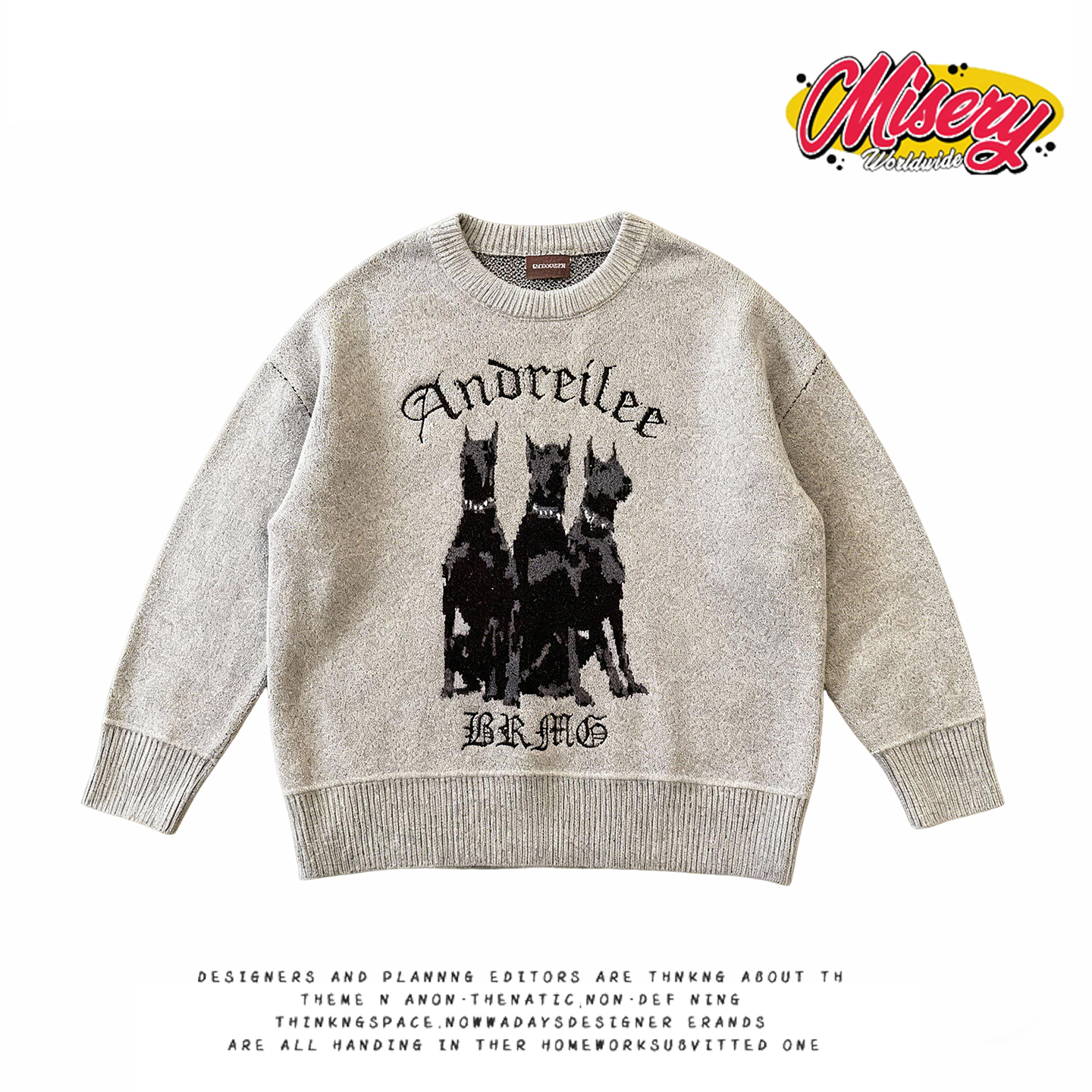 y2k hoodie美式嘻哈风卡通狗狗图案圆领套头毛衣男宽松长袖针织衫