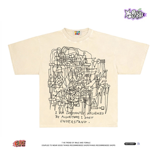 小众短袖 美式 T恤男女宽松街头潮牌百搭上衣潮 摆烂宣言 赛博时代