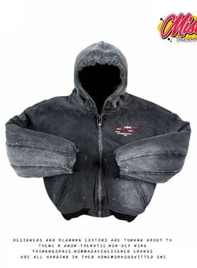 y2k hoodie~街头风连帽卫衣男宽松做旧拉链外套黑色长袖潮牌