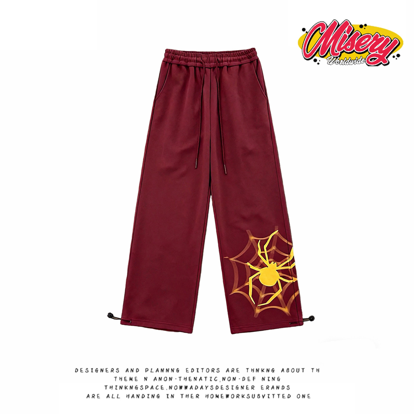 y2k hoodie~美式街头蜘蛛印花阔腿卫裤女宽松抽绳长裤慵懒休闲裤