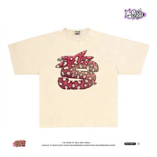 夏季 怪异萌字母 T恤男女宽松重磅纯棉情侣款 小众复古短袖 上衣 美式