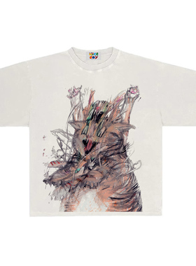 造物GOODGOD 老虎狂挠小众设计感印花夏季百搭宽松短袖T恤情侣款